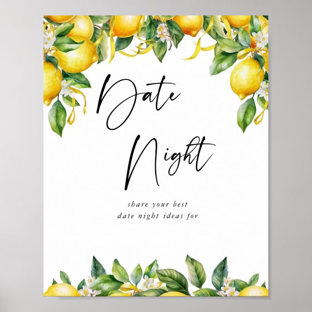  Lemon Citrus bridal shower Date Jar Game Poster (Front)
