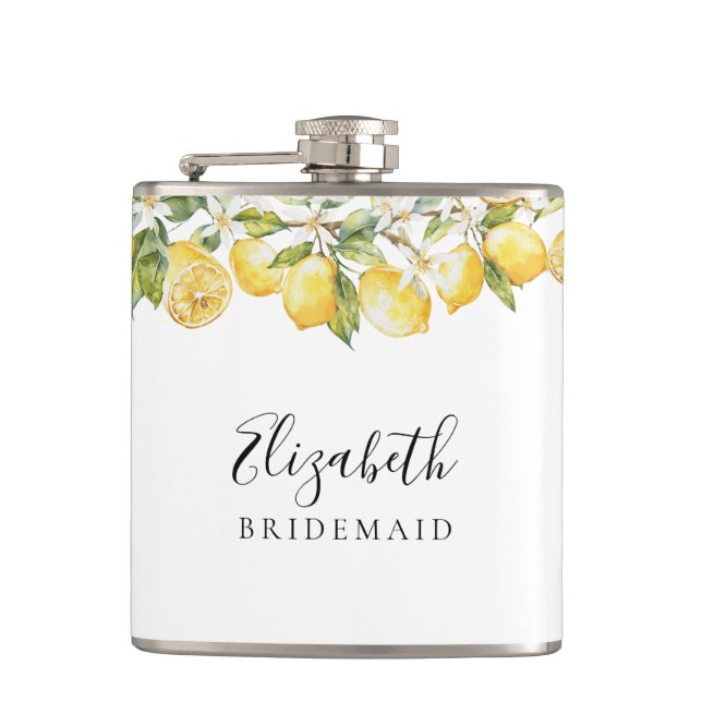 Lemon Citrus Bridal Shower Flask (Front)