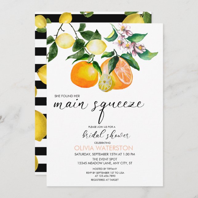 Lemon | Citrus | Bridal Shower Invitations (Front/Back)