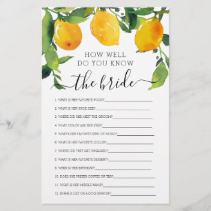 Lemon Citrus Double Sided Bridal Shower Games
