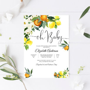 Lemon Citrus Floral Baby Shower Invitation