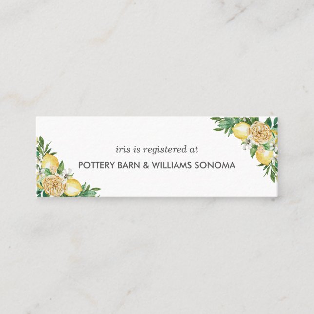 Lemon Citrus Floral Bridal Registry Card Mini (Front)