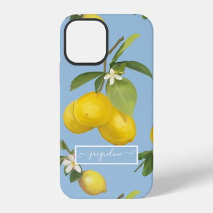 Lemon Citrus Floral Dusty Blue Foliage Greenery iPhone 12 Case