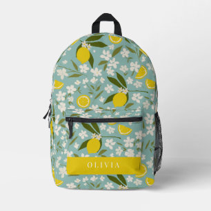 Lemon Citrus Floral Pattern Sky Blue Printed Backpack