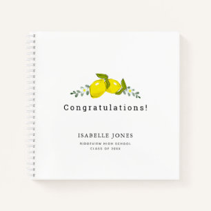 Lemon Citrus Floral White Photo Graduation Notebook