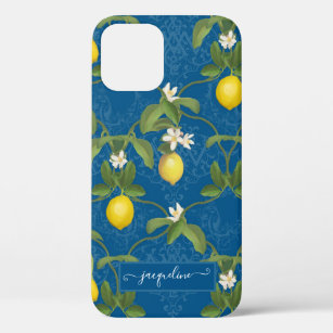 Lemon Citrus Flower Blue White Foliage Greenery iPhone 12 Case