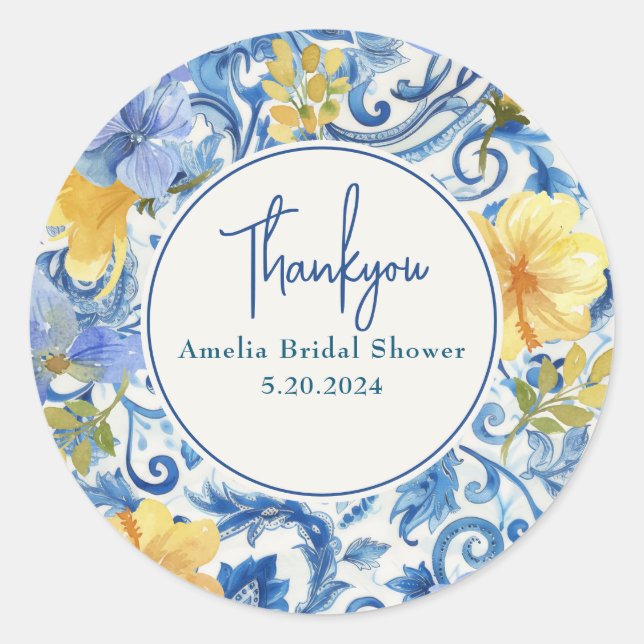 Lemon citrus fruit Main squeeze bridal shower Classic Round Sticker (Front)