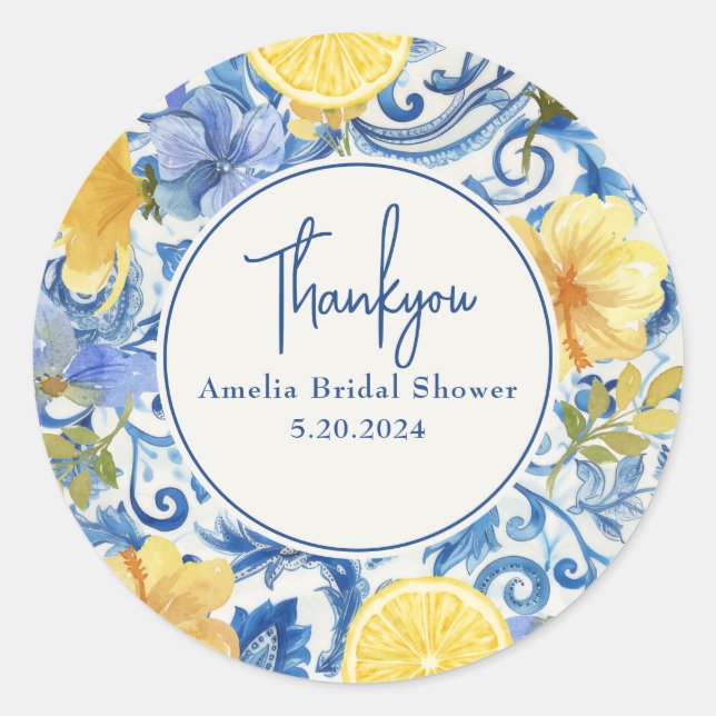 Lemon citrus fruit Main squeeze bridal shower Classic Round Sticker (Front)