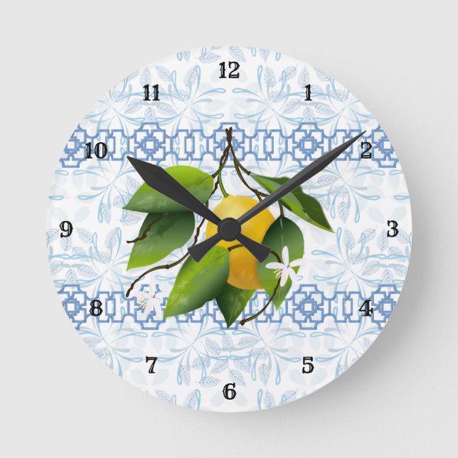 Lemon Citrus Fruit Mediterranean Round Clock (Front)