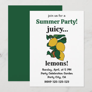 Lemon Citrus Fruit Summer Party Invitation