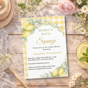 Lemon citrus gingham main squeeze bow Baby Shower Invitation