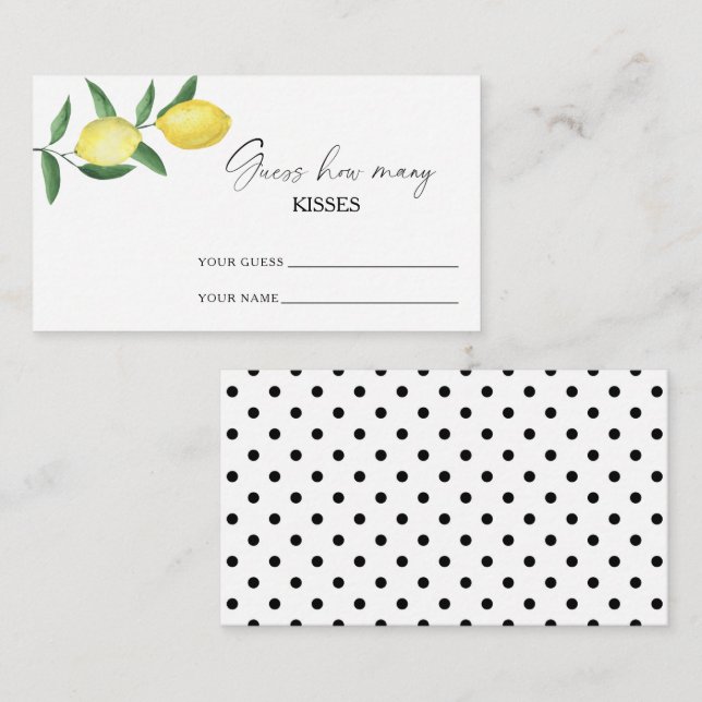 Lemon citrus - guess how many kisses bridal game enclosure card (Front/Back)