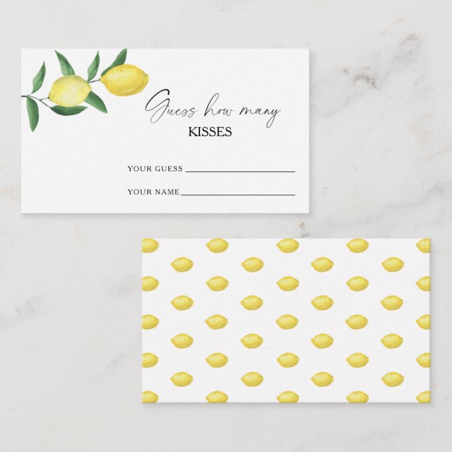 Lemon citrus - guess how many kisses bridal game enclosure card (Front/Back)