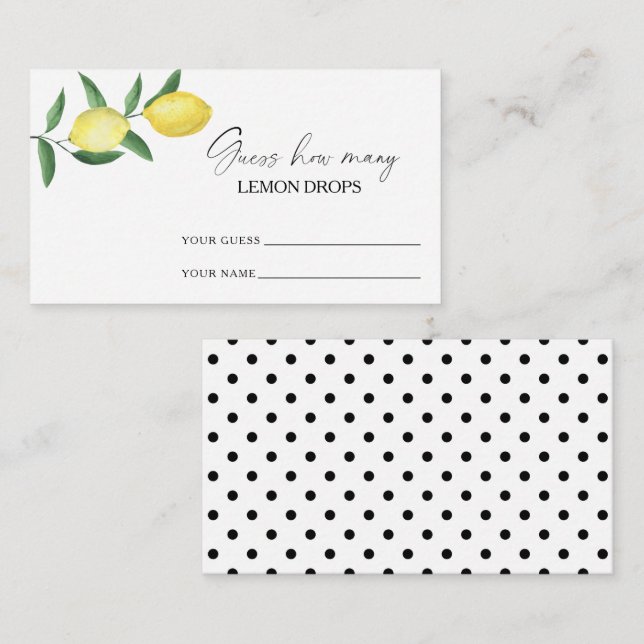 Lemon citrus - guess how many lemon drops enclosure card (Front/Back)