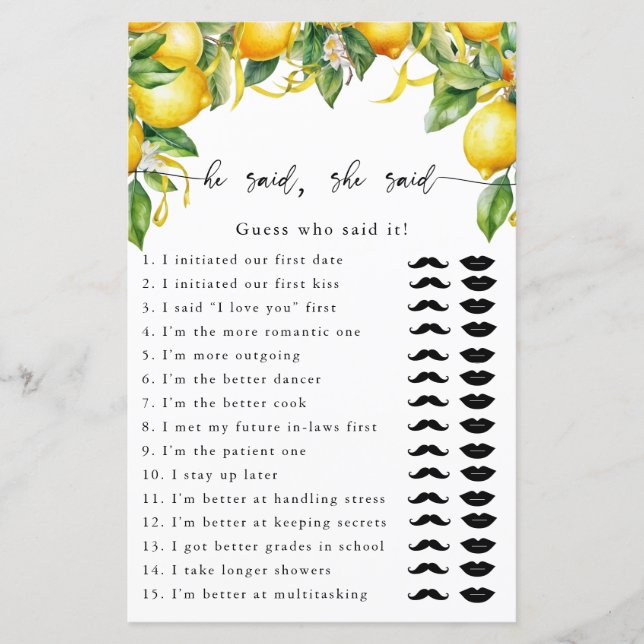  Lemon Citrus He Said She Said Game (Front)