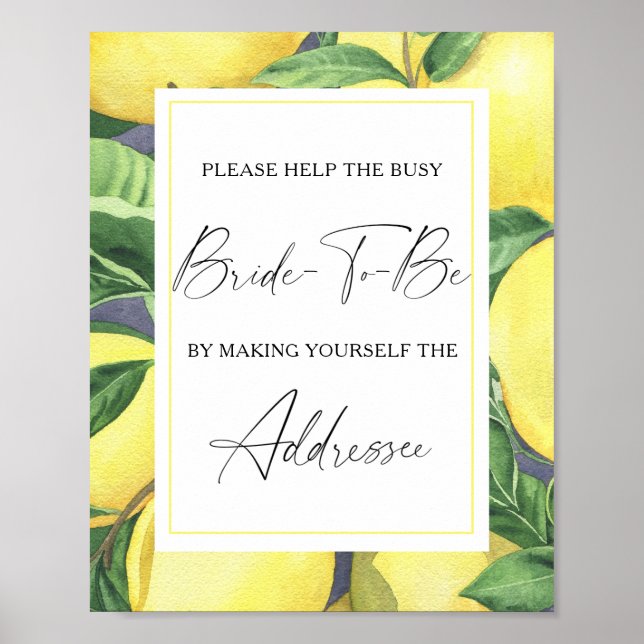 Lemon Citrus - help the busy bride Address Poster (Front)