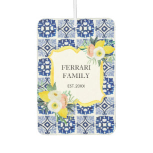 Lemon Citrus Italian Mediterranean Tiles Pattern Car Air Freshener