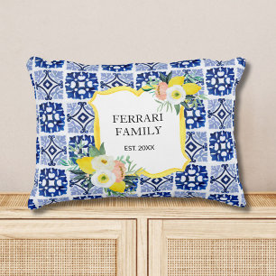 Lemon Citrus Italian Mediterranean Tiles Pattern Decorative Cushion
