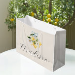 Lemon Citrus Italian Wedding Script Name Custom Large Gift Bag<br><div class="desc">Brighten any celebration with this beautifully designed large gift bag featuring cheerful lemon and citrus artwork paired with elegant script typography. Perfect for Italian-inspired weddings, sunny summer bridal showers, or festive birthday parties, this customisable bag adds a touch of Mediterranean charm to your gift presentation. Personalise it with a name...</div>
