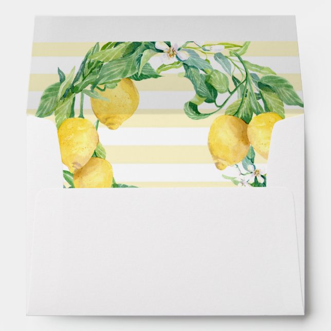 Lemon Citrus Leaves Watercolor Floral White Yellow Envelope (Back (Bottom))