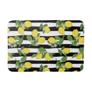 Lemon Citrus Lemons Fruit Black Stripes Bath Mat