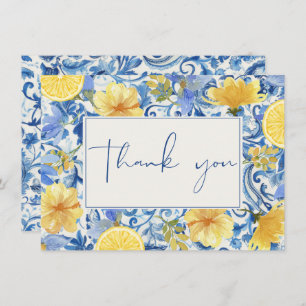 Lemon citrus main squeeze blue bridal shower thank you card