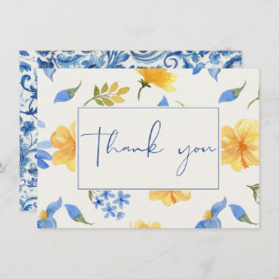 Lemon citrus main squeeze blue bridal shower thank you card