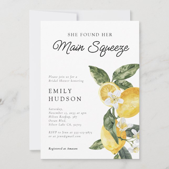 Lemon Citrus Main Squeeze Bridal Shower Invitation (Front)