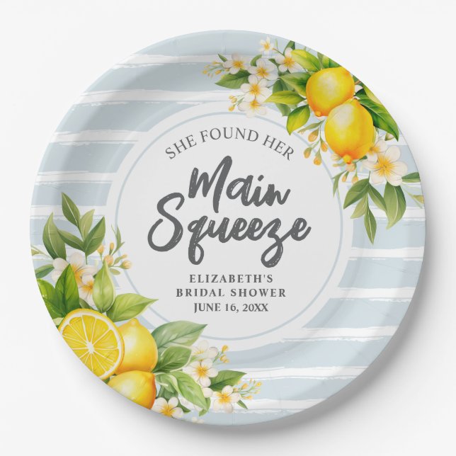 Lemon Citrus Main Squeeze Bridal Shower Paper Plate (Front)