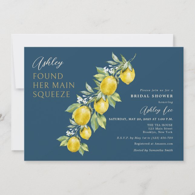 Lemon Citrus Main Squeeze Green Bridal Shower Invitation (Front)
