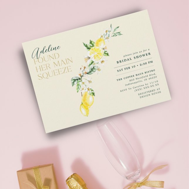 Lemon Citrus Main Squeeze Yellow Bridal Shower Invitation (Creator Uploaded)