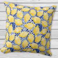 Lemon Citrus Mediterranean Blue White Tile Pattern