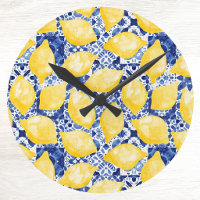 Lemon Citrus Mediterranean Blue White Tile Pattern