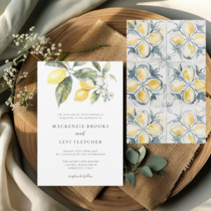 Lemon Citrus Mediterranean Tiles Nature Wedding Invitation