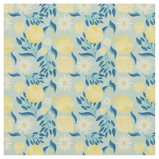 Lemon Citrus Mint Floral Fabric (Close Up)