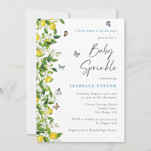 Lemon Citrus Modern Baby Shower Sprinkle Invitation (Front)