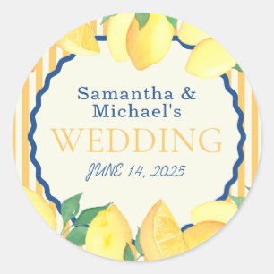 Lemon Citrus Modern Wedding Classic Round Sticker