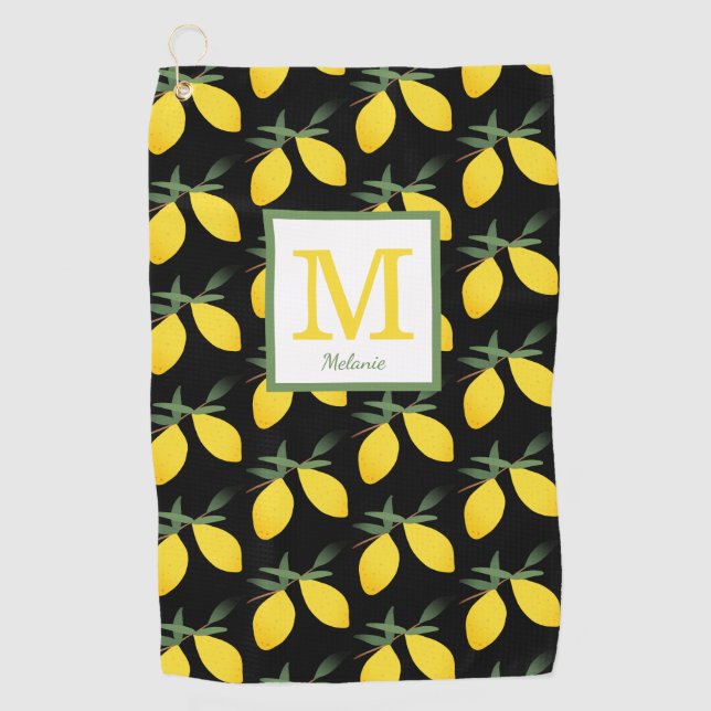 Lemon Citrus Monogram Name Golf Towel (Front)