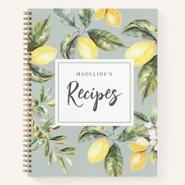 Lemon Citrus Nature Rustic Personalised Recipe Notebook (Front)