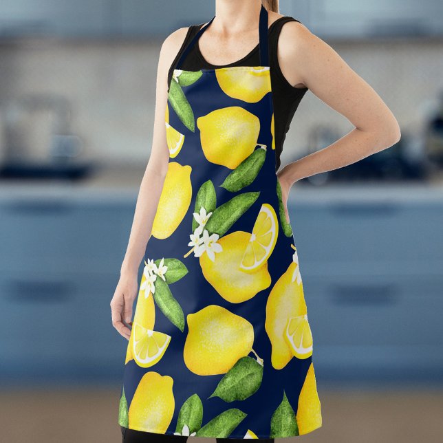 Lemon Citrus Navy Blue Apron (Creator Uploaded)