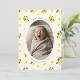 Lemon Citrus Oval Photo Newborn Baby Birth Stats Announcement