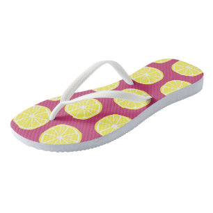 Lemon Citrus Pattern Colourful Yellow Pink Summer  Thongs