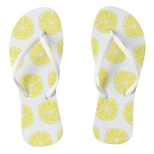 Lemon Citrus Pattern Colourful Yellow White Summer Thongs