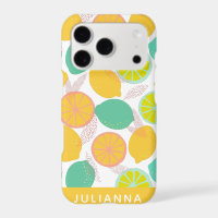 Lemon Citrus Pattern in Teal Yellow Personalised