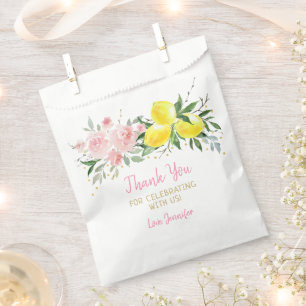 Lemon Citrus Pink Floral Bridal Shower Favour Bag