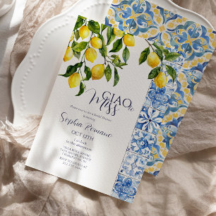 Lemon Citrus Positano Blue Tiles Bridal Shower Invitation