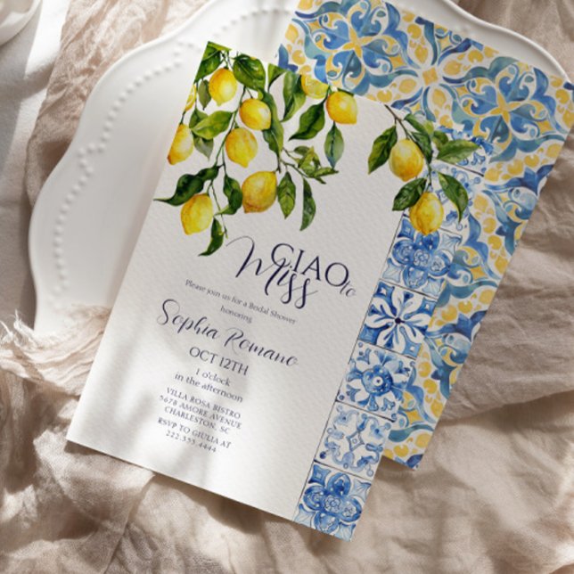 Lemon Citrus Positano Blue Tiles Bridal Shower Invitation (Creator Uploaded)
