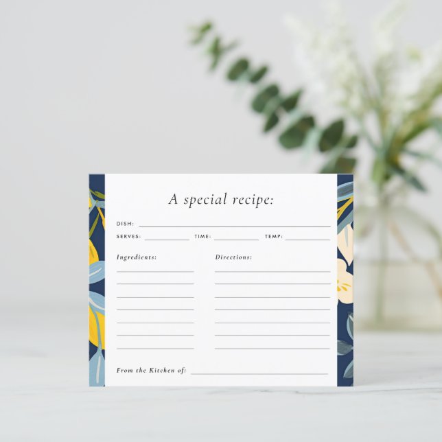 Lemon Citrus Positano Bridal Shower Recipe Card (Standing Front)