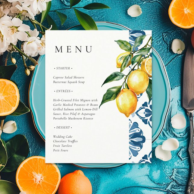 Lemon Citrus Positano Italian Bridal Shower Menu (Creator Uploaded)