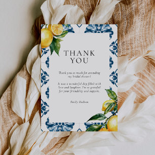 Lemon Citrus Positano Italian Bridal Shower Thank You Card